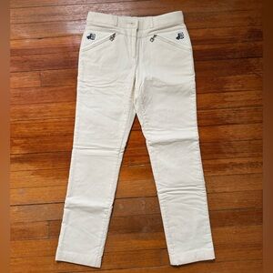 Cream Pants with Zipper and Embroidery Details